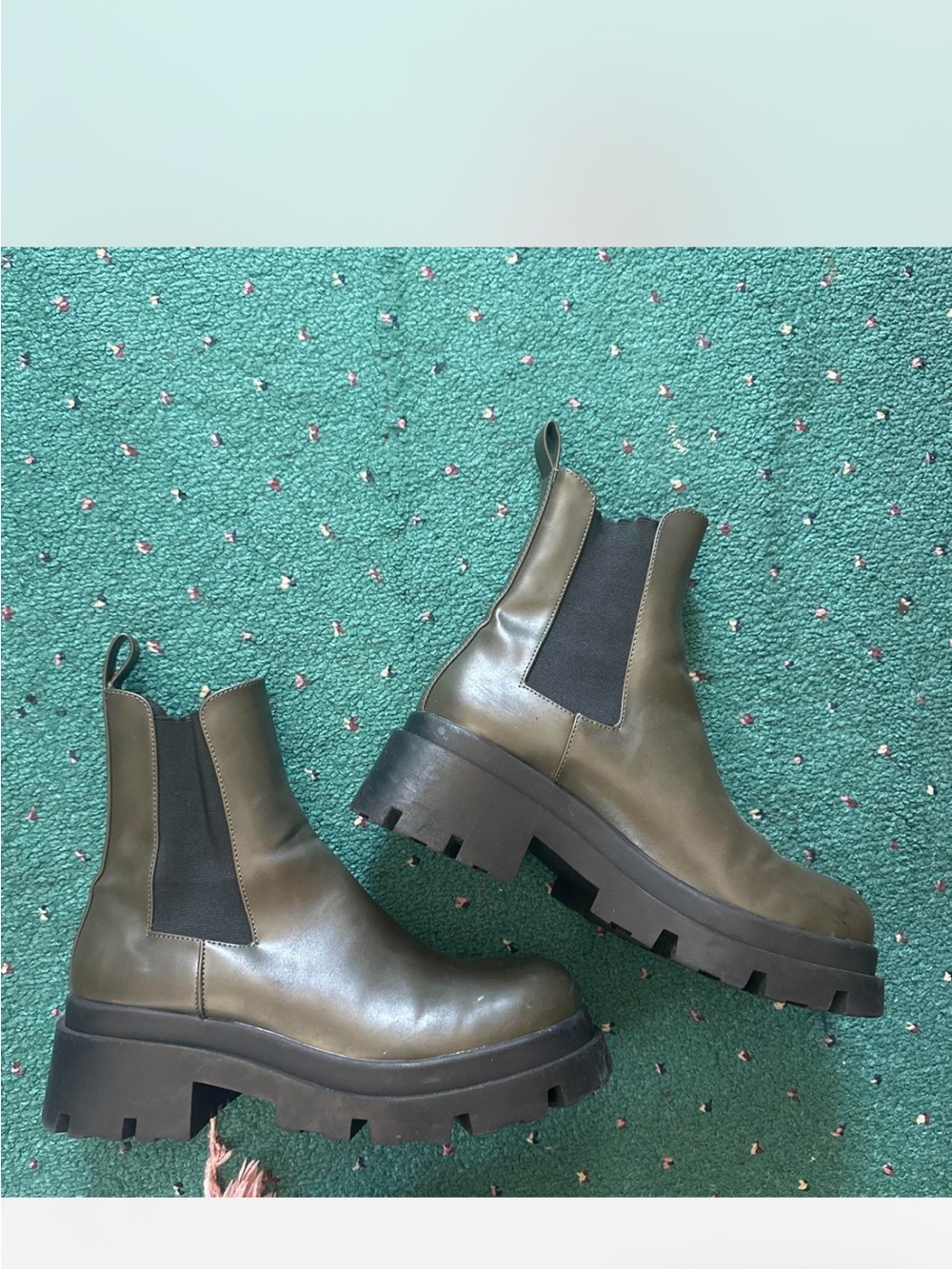 Zara Olive Green Chunky Chelsea Lug Boots